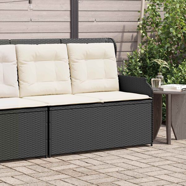 vidaXL Garden Bench with Cushion Black and Cream White Poly Rattan
