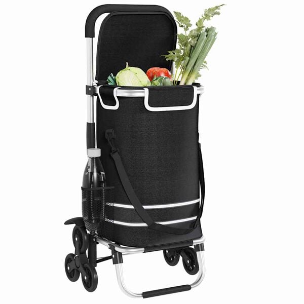 vidaXL Shopping Trolley Folding Black 47 x 39 x 100.5 cm Oxford fabric