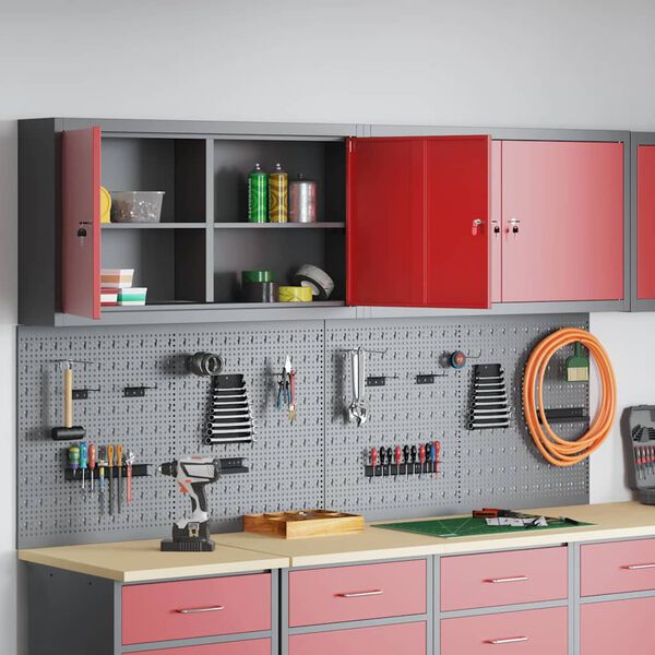 vidaXL Tool Cabinet Set with Shelf 6 pcs Red Powder-Coated Steel