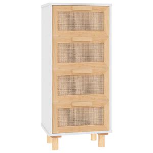 vidaXL Sideboard | White | Engineered wood, solid pinewood, natural rattan