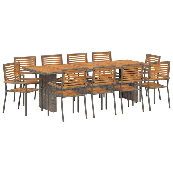 vidaXL Garden Dining Set 11 pcs Grey and Brown Poly Rattan