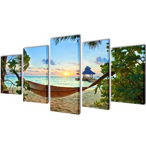 vidaXL Canvas Wall Print Set Sand Beach with Hammock 200 x 100 cm