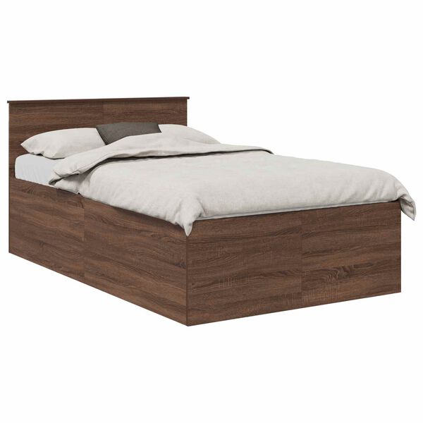 vidaXL Bed Frame with Headboard Brown Oak 120 x 190 cm Engineered Wood