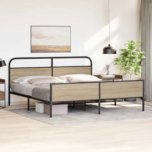 vidaXL Metal Bed Frame without Mattress Smoked Oak 193x203 cm