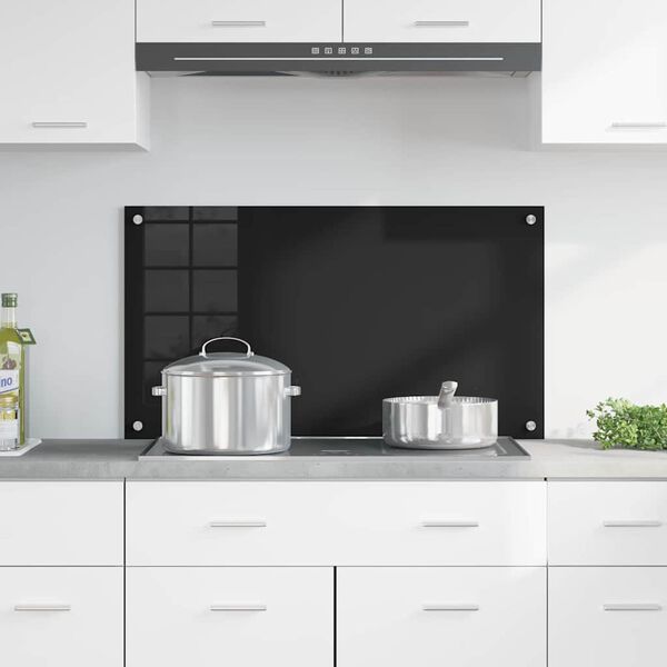 vidaXL Kitchen Backsplash Black 90 x 50 cm Tempered Glass