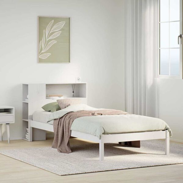 vidaXL Bookcase Bed without Mattress White 75x190 cm Small Single Solid Wood Pine