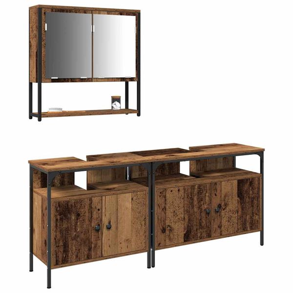 vidaXL Bathroom Furniture Set with Shelf 3 pcs Brown Engineered wood