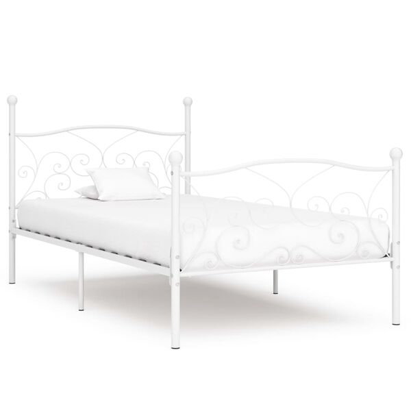 vidaXL Bed Frame without Mattress with Slatted Base White Metal 90x200 cm