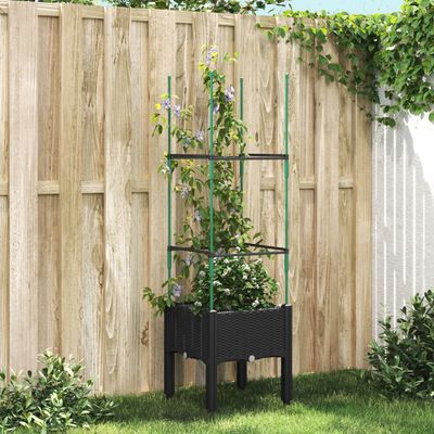 vidaXL Garden Planter with Trellis Black 40x40x142.5 cm PP