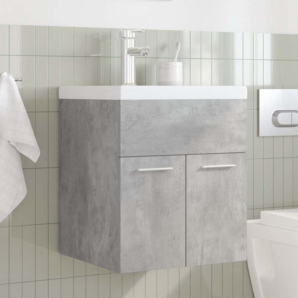 vidaXL Bathroom Sink Cabinet with Built-in Basin and Faucet Concrete Grey