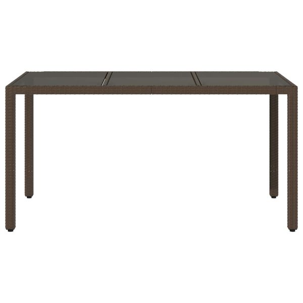 vidaXL Garden Table 150x90x75 cm Tempered Glass and Poly Rattan Brown