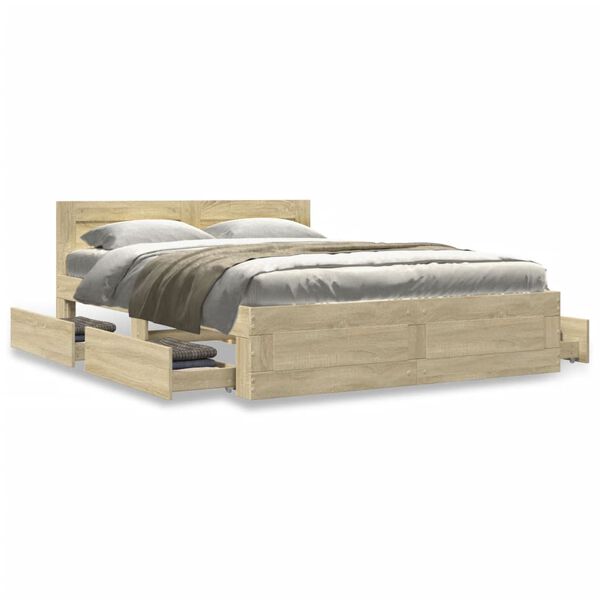vidaXL Bed Frame with Headboard without Mattress Sonoma Oak 135x190 cm Double