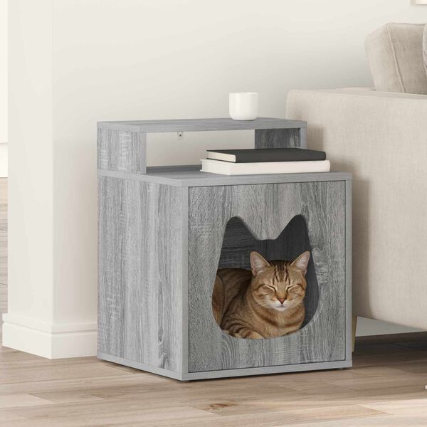 vidaXL Cat House Grey Sonoma 42.5 x 40 x 53.5 cm Engineered Wood