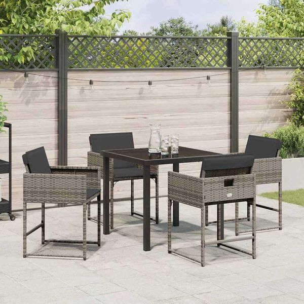 vidaXL Garden Dining Set 5 pcs Grey Poly Rattan