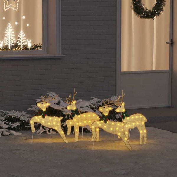 vidaXL LED Reindeers 4 pcs Gold Fabric