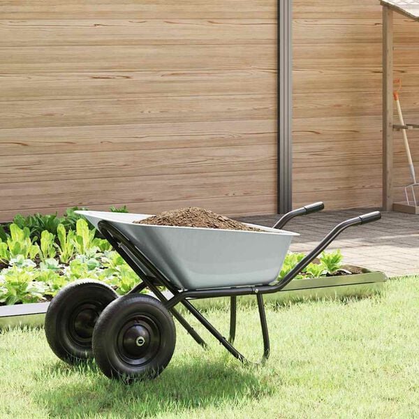 vidaXL Wheelbarrow Silver and Black 137 x 60 x 65.5 cm