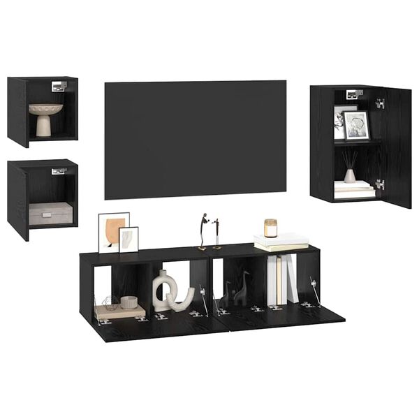vidaXL TV Cabinet Set Wall-mounted 5 pcs Black Oak Engineered Wood