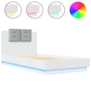 vidaXL Bed Frame with LED without Mattress White 75x190 cm Small Single