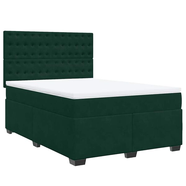 vidaXL Box Spring Bed with Mattress Dark Green 140x190 cm Velvet