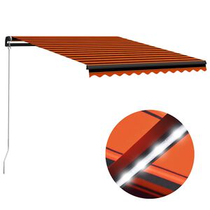 vidaXL Manual Retractable Awning with LED 350x250 cm Orange and Brown