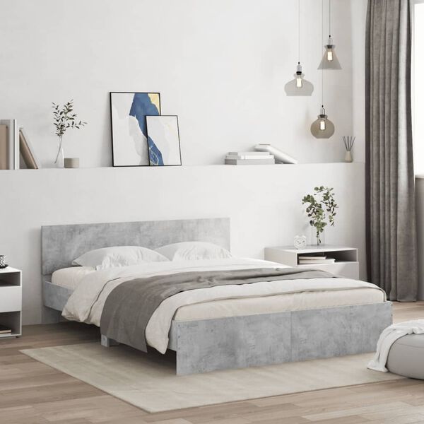 vidaXL Bed Frame with LED without Mattress Concrete Grey 160x200 cm