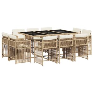 vidaXL 11 Piece Garden Dining Set with Cushions Beige Poly Rattan