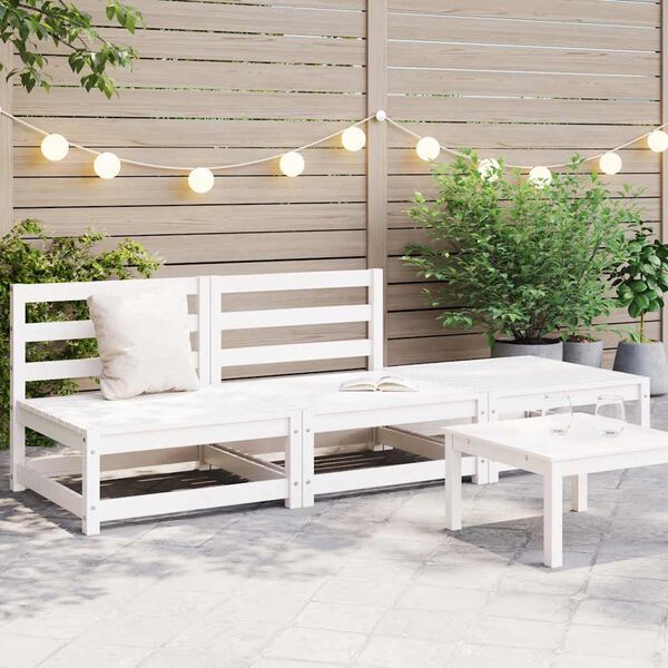 vidaXL 3 Piece Garden Lounge Set White Solid Pinewood