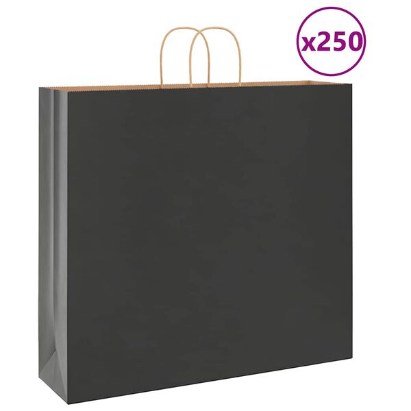 vidaXL Paper Bags 250 pcs with Handles Black 54x15x49 cm