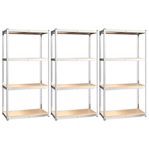 vidaXL 4-Layer Shelves 3 pcs Silver Steel&Engineered Wood