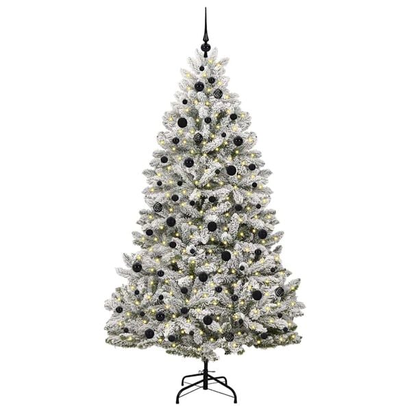 vidaXL Artificial Christmas Tree Green and White 210 cm PVC and Metal