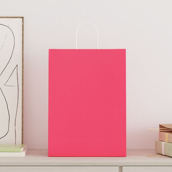 vidaXL Paper Bags 250 pcs with Handles Pink 32x17x44 cm