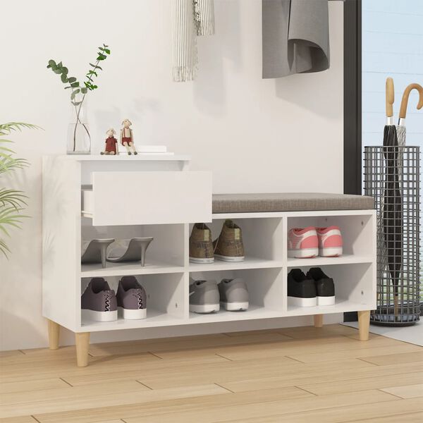 vidaXL Shoe Cabinet High Gloss White 102x36x60 cm Engineered Wood