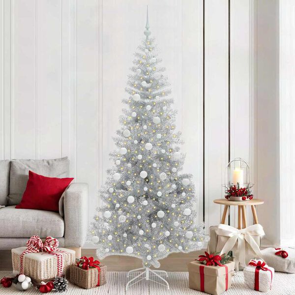 vidaXL Christmas Tree with 300 LEDs with Stand Silver 210 cm PET