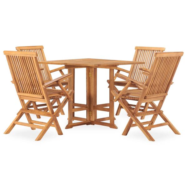 vidaXL 5 Piece Folding Outdoor Dining Set Solid Teak Wood