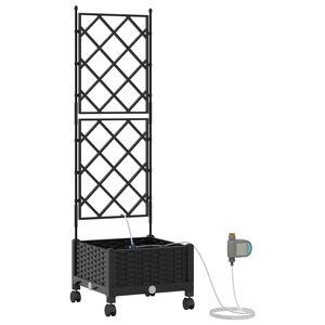 vidaXL Garden Planter with Irrigation&Wheels Black 40 x 40 x 132 cm PP