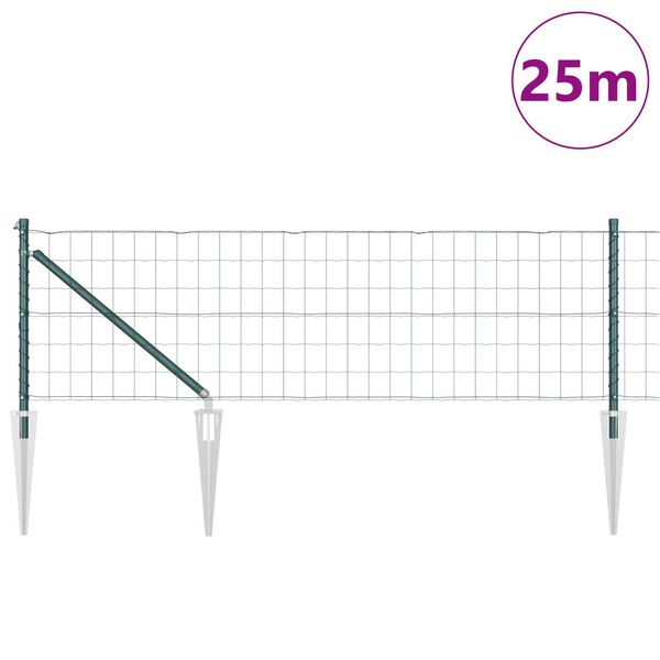 vidaXL Fence with Post Green 0.4 x 25 m Steel and PVC