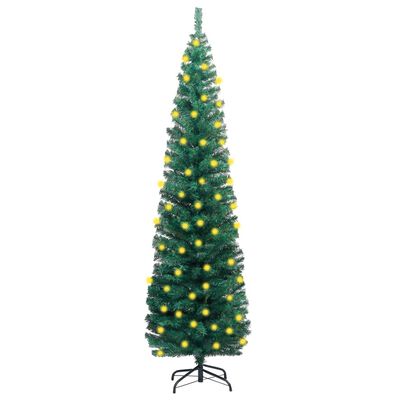 vidaXL Slim Artificial Pre-lit Christmas Tree with Stand Green 210cm PVC