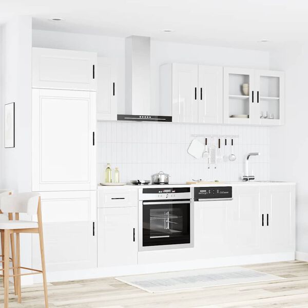 vidaXL 8 Piece Kitchen Cabinet Set Porto High Gloss White Engineered Wood