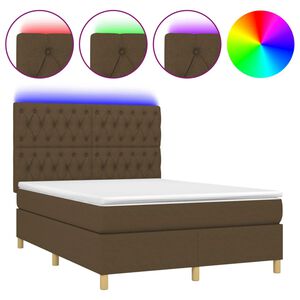 vidaXL Box Spring Bed with Mattress&LED Dark Brown 140x200 cm Fabric