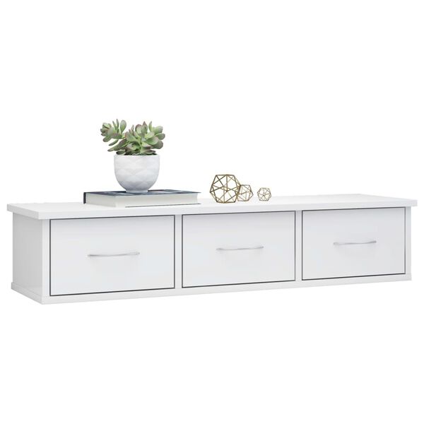 vidaXL Wall Drawer Shelf High Gloss White 88x26x18.5 cm Engineered Wood