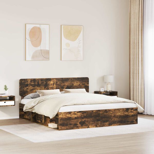 vidaXL Bed Frame Smoked Oak 200 x 200 cm Solid Pine Wood