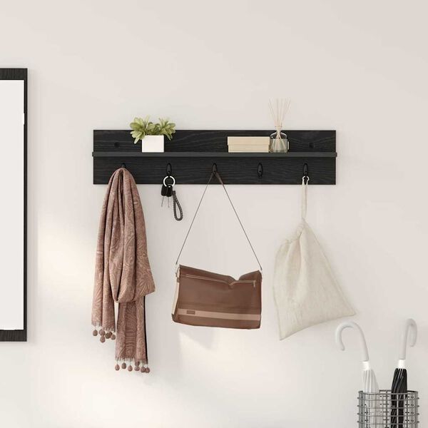 vidaXL Wall-Mounted Coat Rack Wall-mounted Black Oak 80 x 10.5 x 18 cm