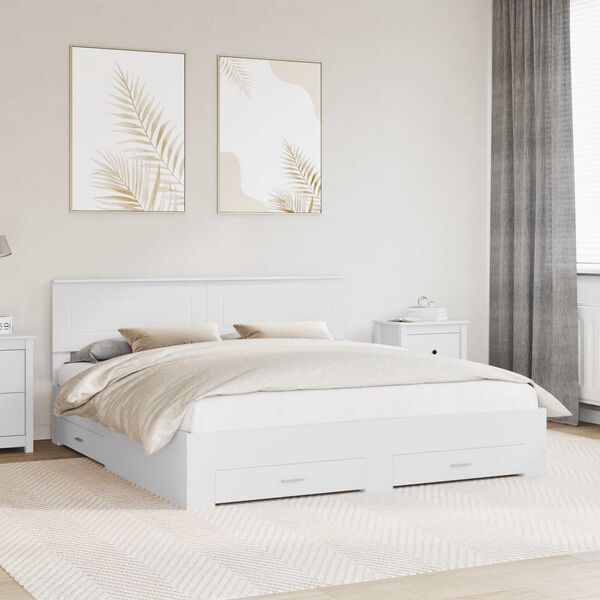 vidaXL Bed Frame with Headboard White 180 x 200 cm Engineered Wood