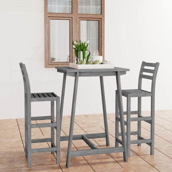 vidaXL 3 Piece Outdoor Bar Set Grey Solid Acacia Wood