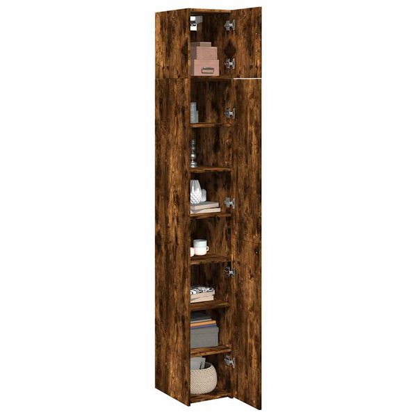 vidaXL Slim Storage Cabinet Smoked Oak 30x42.5x225 cm Engineered Wood