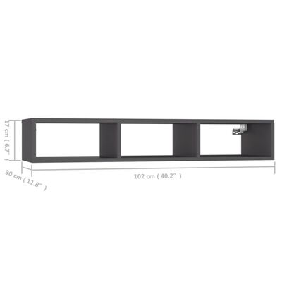 vidaXL Wall Shelf Grey 102x30x17 cm Engineered Wood