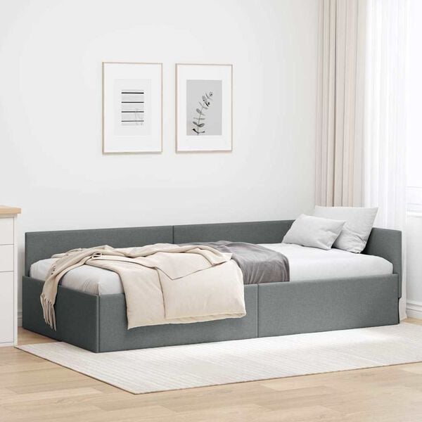 vidaXL Corner Bed Frame with Headboard Dark Grey 80 cm x 200 cm Velvet