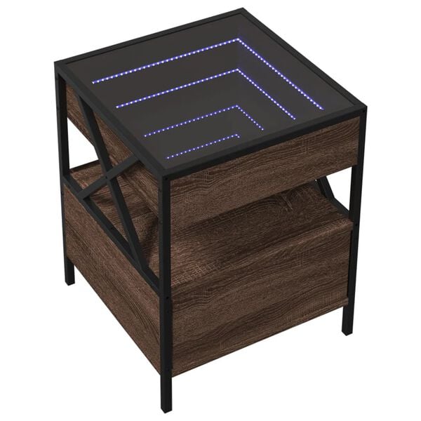 vidaXL Bedside Table with Infinity LED Brown Oak 40x40x51 cm