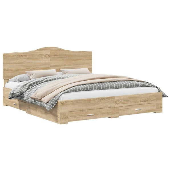 vidaXL Bed Frame with Drawer Sonoma Oak 180 x 200 cm Engineered Wood