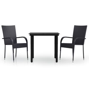 vidaXL Garden Dining Set | Black | PE rattan, powder-coated steel, glass